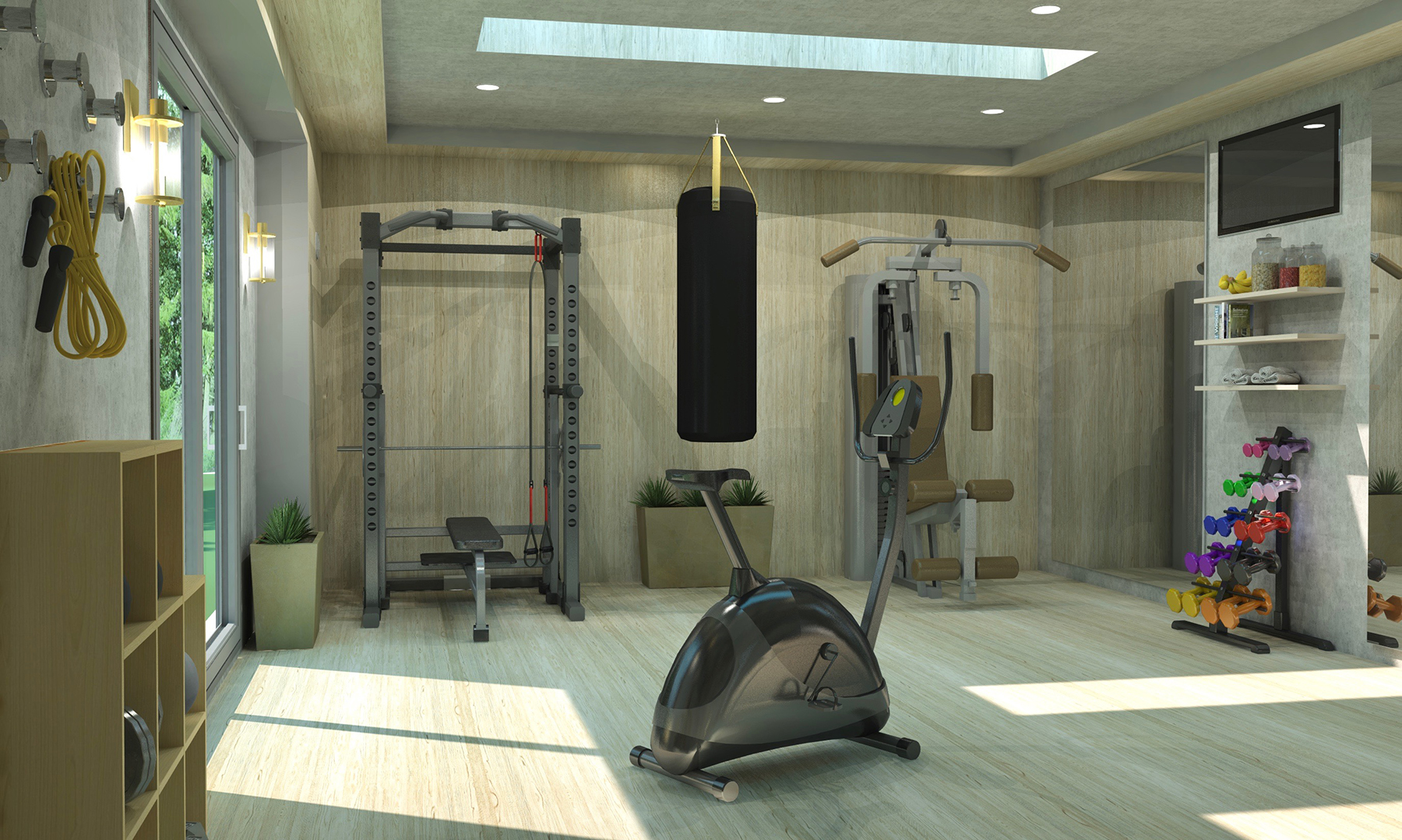 Virtual rendering of a home gym by Abigail-Elise Design Studio